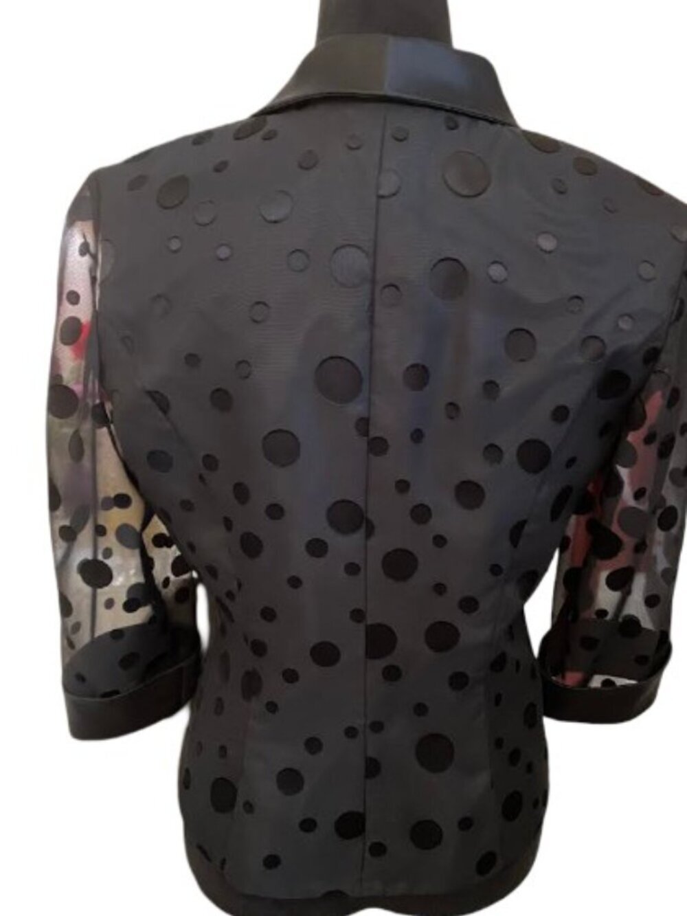 Alex Evenings Vintage 1990s Black Polka Dot Blazer with Sheer Sleeves Medium EUC - Picture 6 of 11